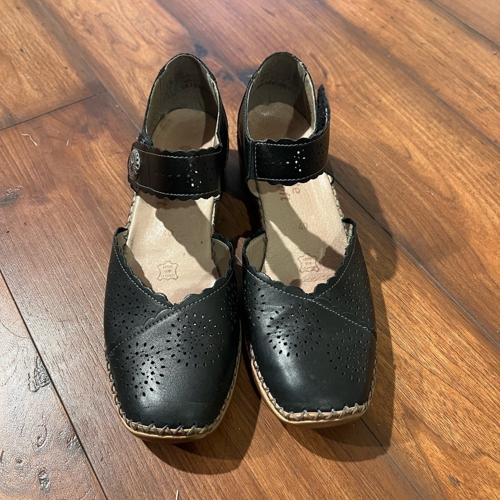 Remonte Black Perforated Leather Mary Jane Flats